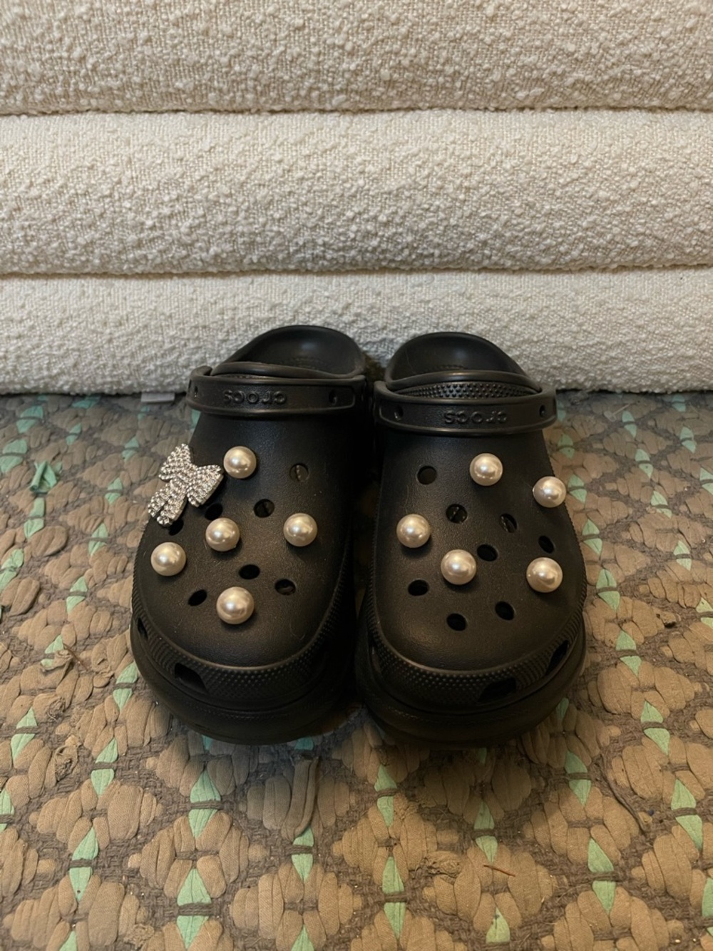 CROCS Black Pearl-Embellished Classic Clog Mules